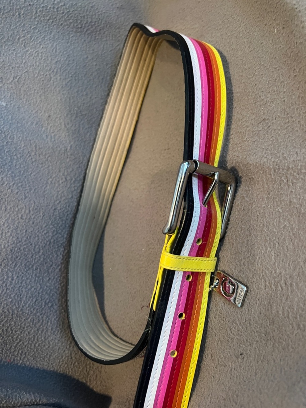 Guess Multicolor Striped Leather Belt in Yellow, Pink, Red, White & Black